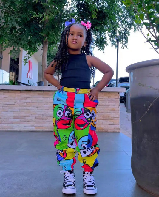 Stylish Cartoon Graffiti Leggings Set for Girls