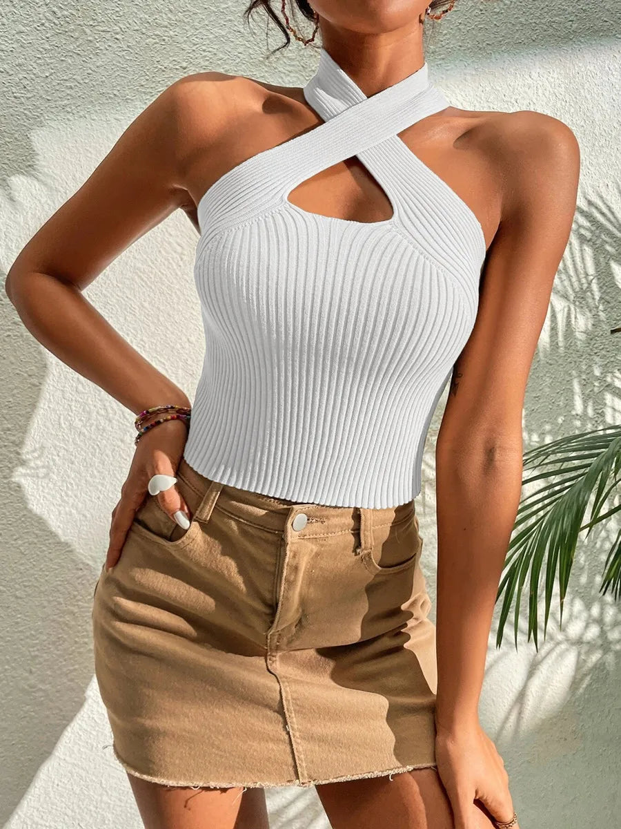 Trendy Women's Criss Cross Backless Crop Top - Summer Chic.