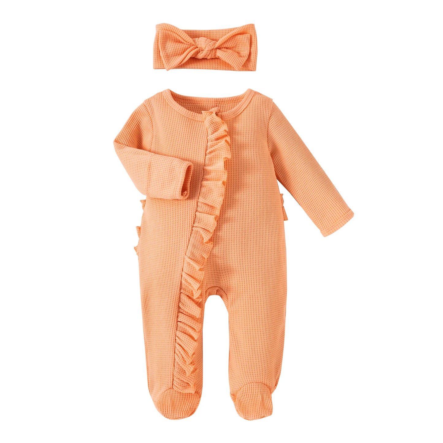 Soft Cotton Ruffle Newborn Baby Romper with Headband