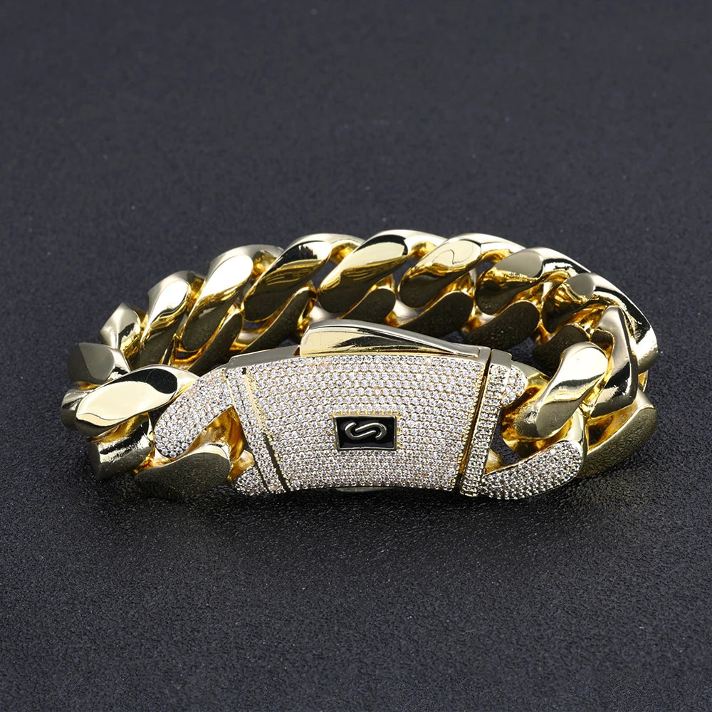 14K Gold Plated Monaco Bracelet - Hip Hop Jewelry with Iced Diamond Clasp