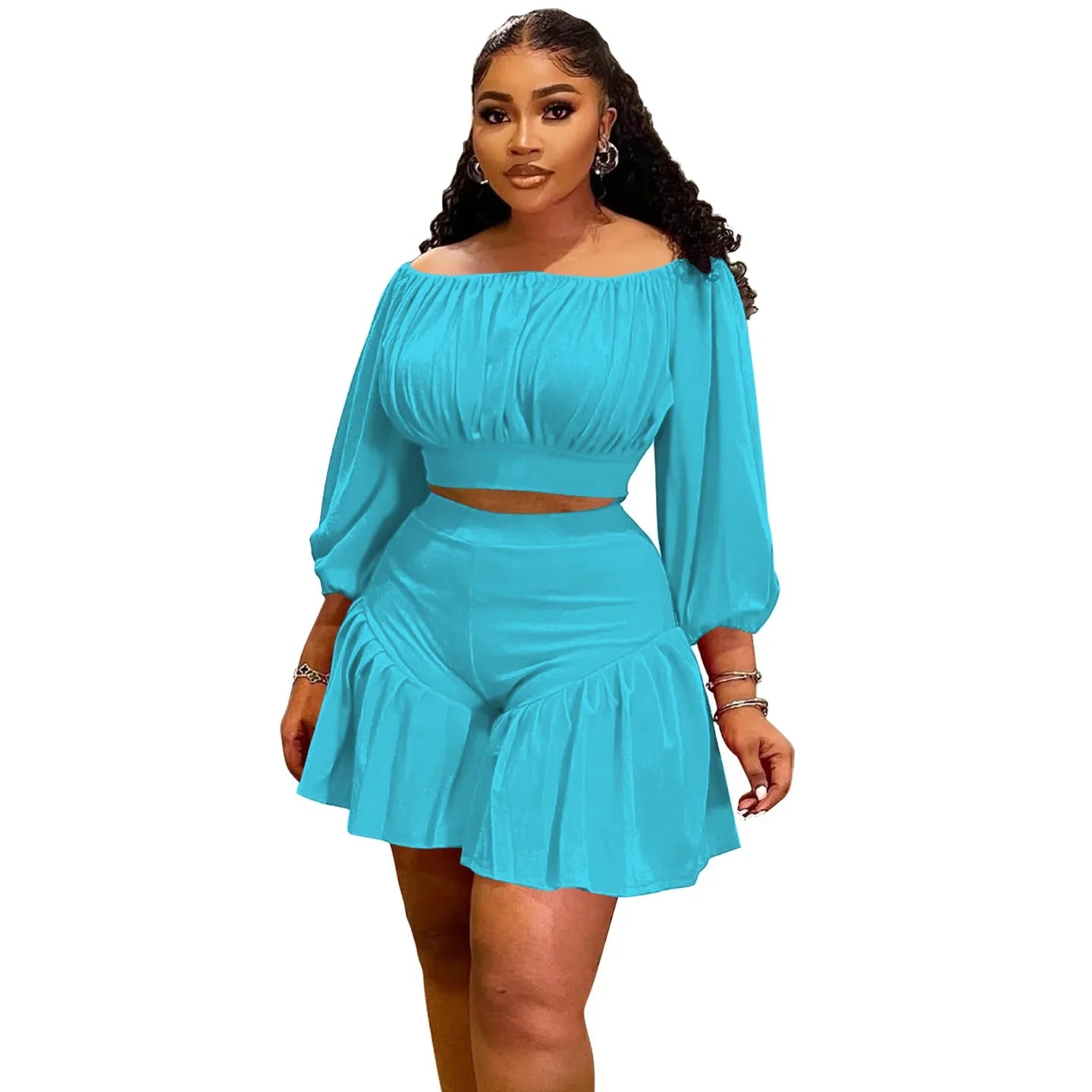 Plus Size Women's Ruched T-Shirt & Shorts Set.