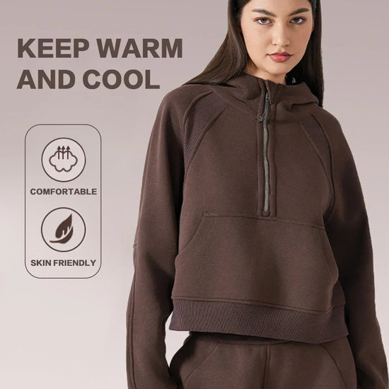 Women’s Fleece-Lined Half-Zip Hooded Yoga Jacket.