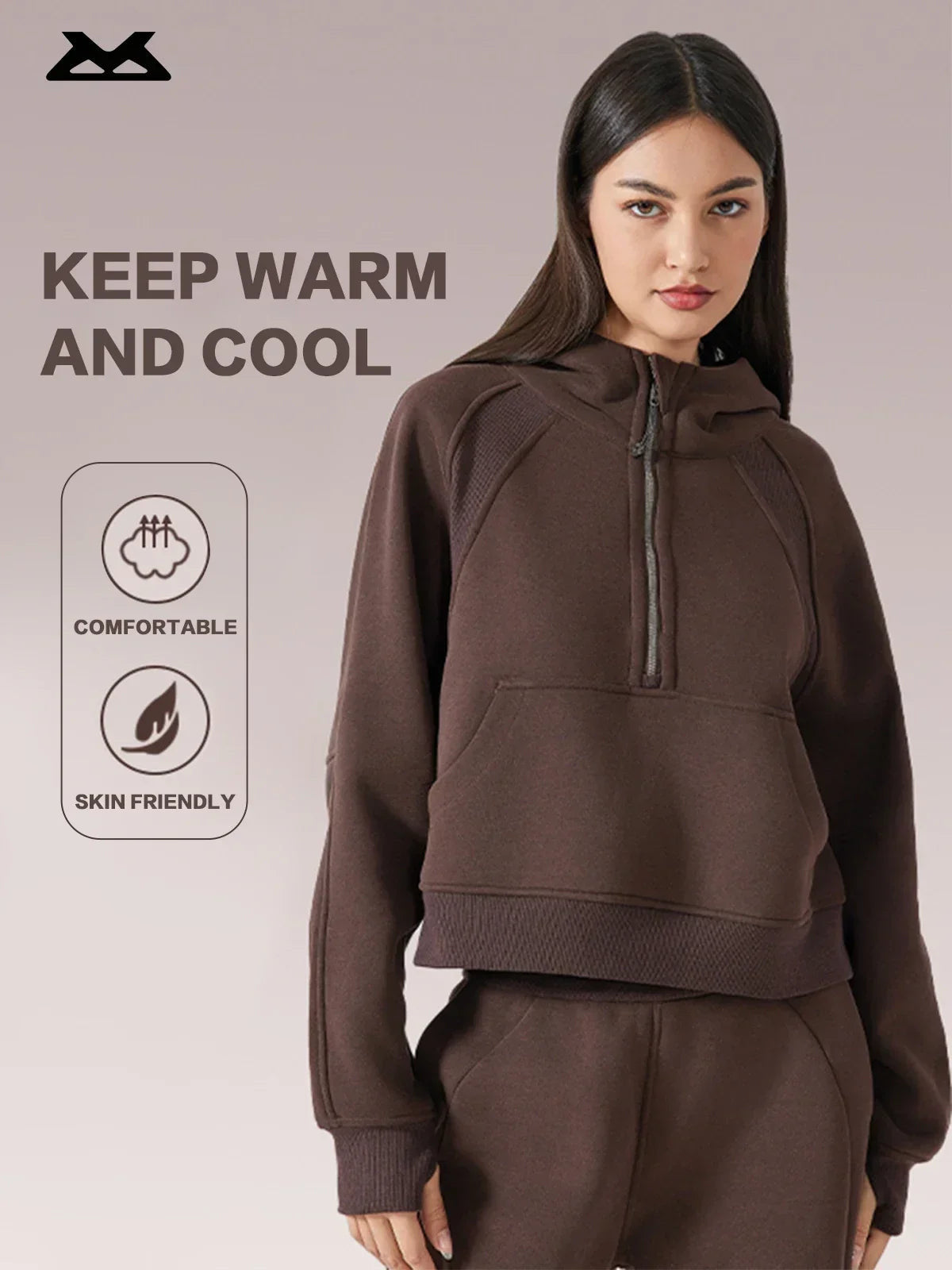 Women’s Fleece-Lined Half-Zip Hooded Yoga Jacket.